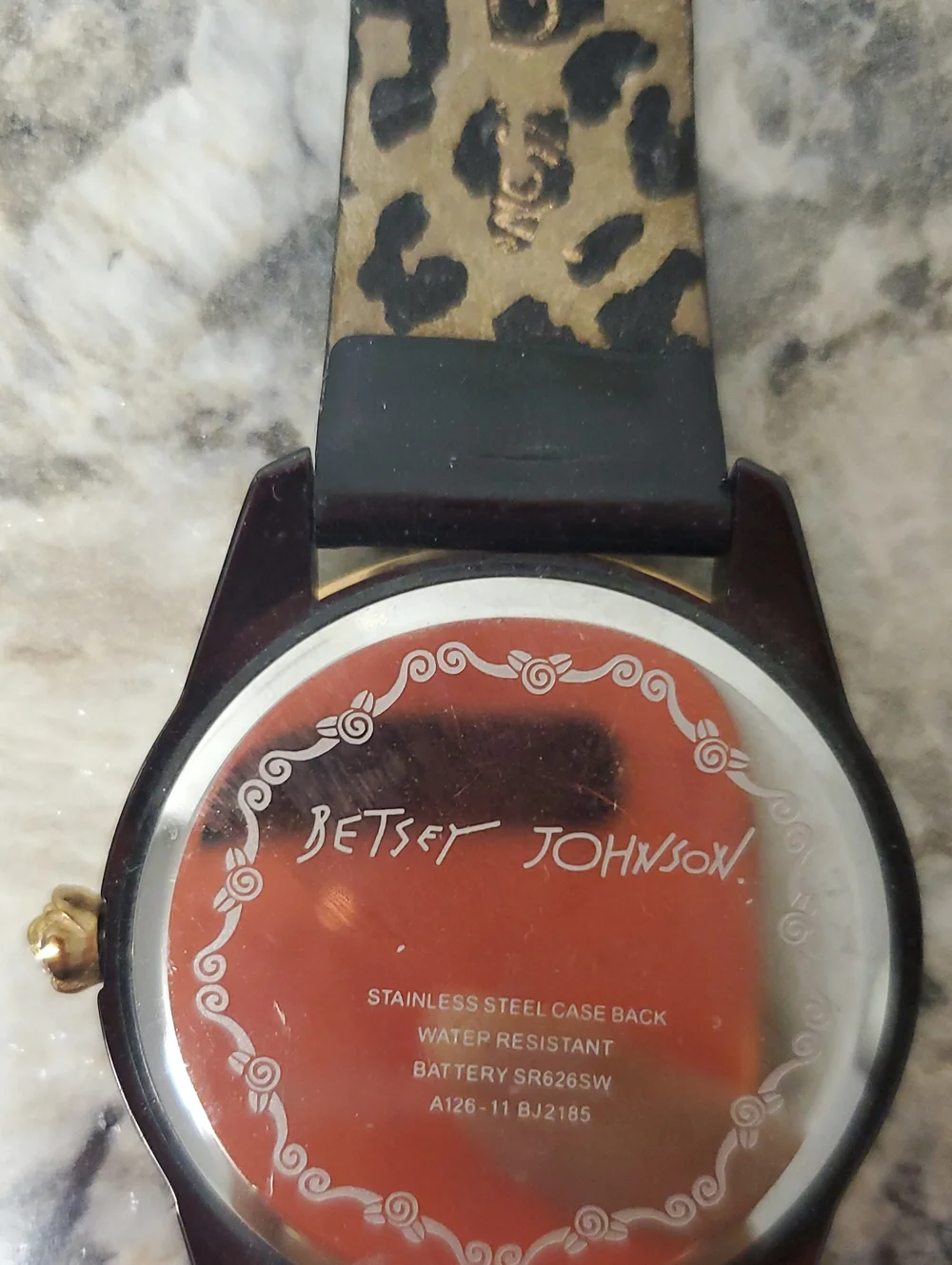 BETSEY JOHNSON Women’s Black and Gold Crystal Accent Watch With Leather Band